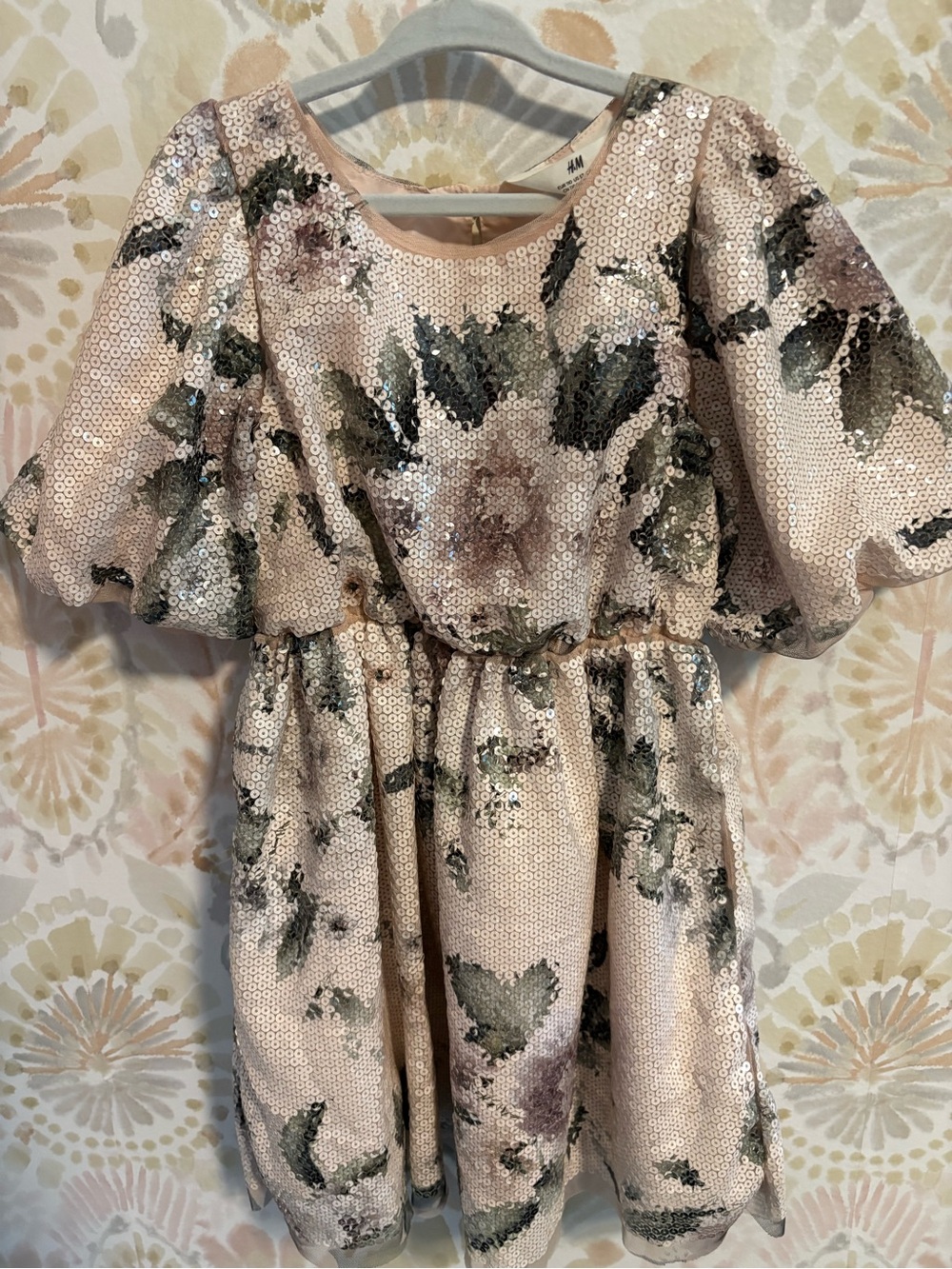 H&M Kids Girls Pink Floral Sequin Puff Sleeve Party Dress 5T